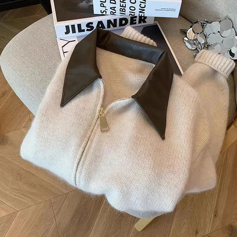 Otoño/ Invierno tejidos nuevos cárdigan suéter mujer manga larga cuello Polo abrigo