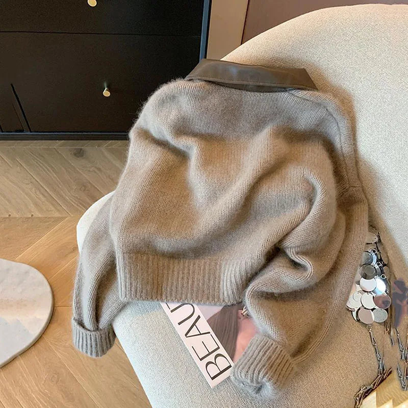 Otoño/ Invierno tejidos nuevos cárdigan suéter mujer manga larga cuello Polo abrigo