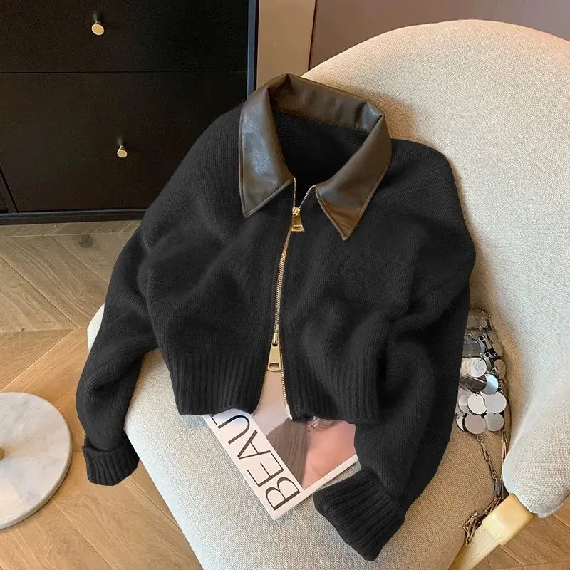 Otoño/ Invierno tejidos nuevos cárdigan suéter mujer manga larga cuello Polo abrigo