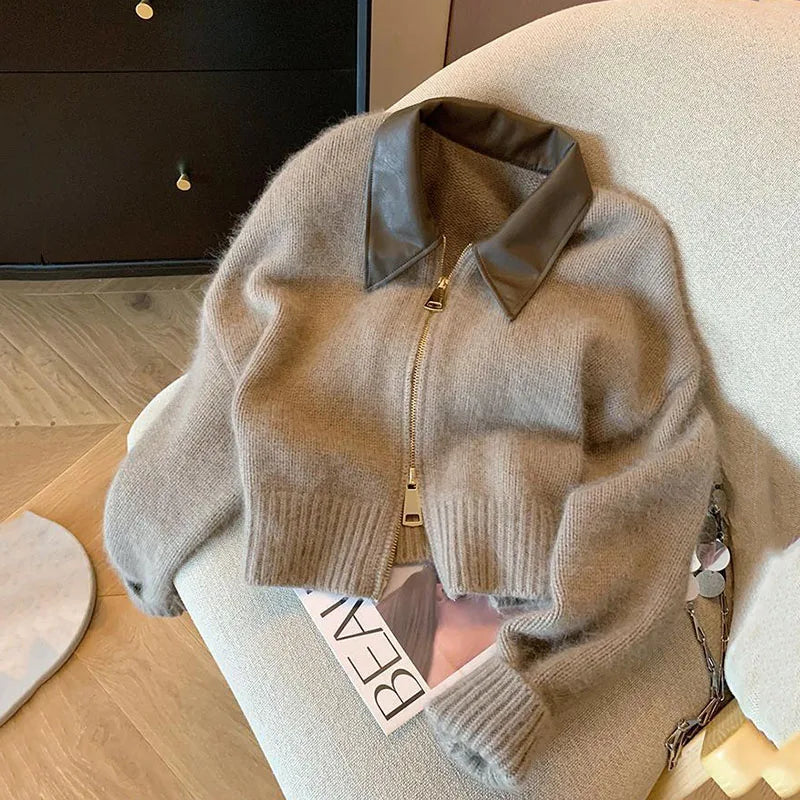 Otoño/ Invierno tejidos nuevos cárdigan suéter mujer manga larga cuello Polo abrigo