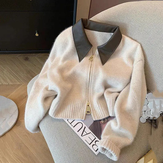 Otoño/ Invierno tejidos nuevos cárdigan suéter mujer manga larga cuello Polo abrigo